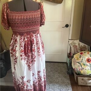 Free People Red and White Bohemian Maxi Dress